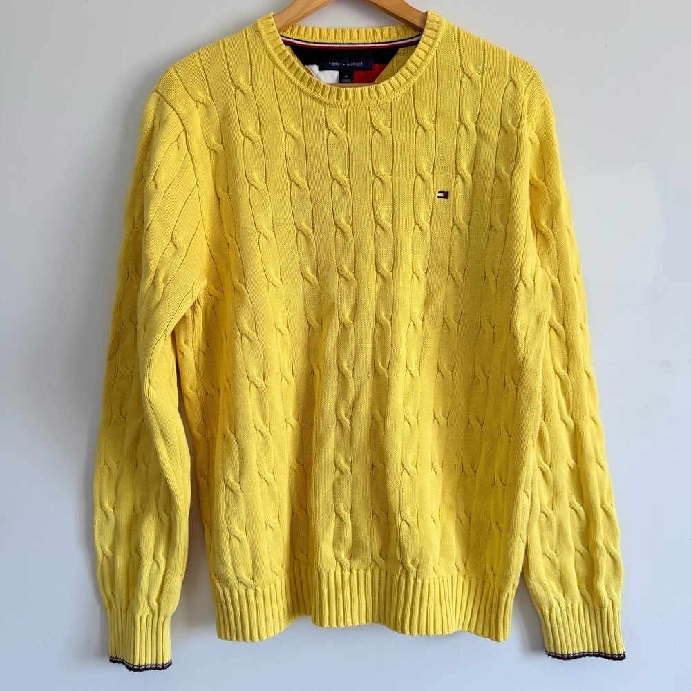 Tommy Hilfiger 100% Cotton Bright Butter Mom Yellow Crewneck Sweater